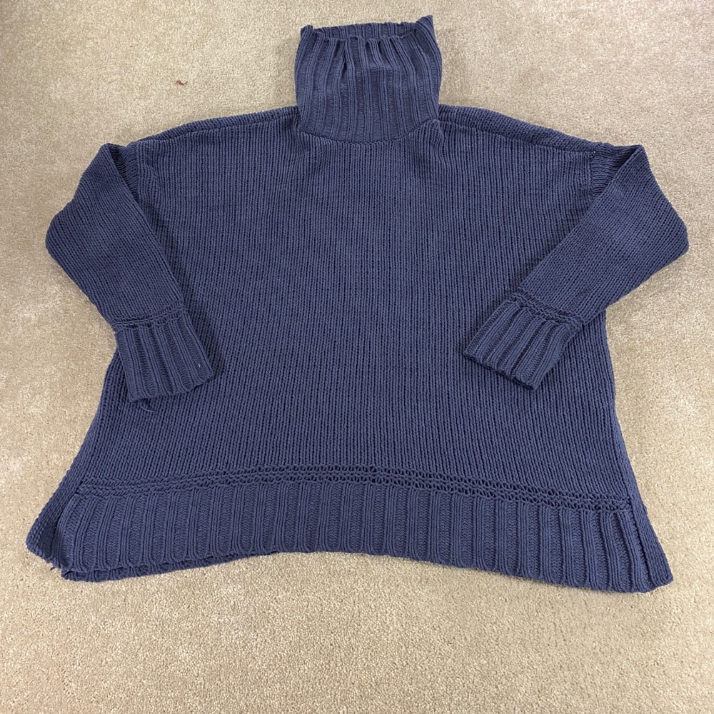 Free People‎ Oversized Turtleneck Sweater Womens Small Navy Blue Ribbed
